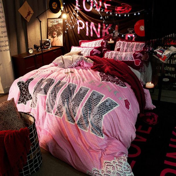 Victoria's Secret Velvet Warm Pink Printing Bedding Set LRWM | EBeddingSets