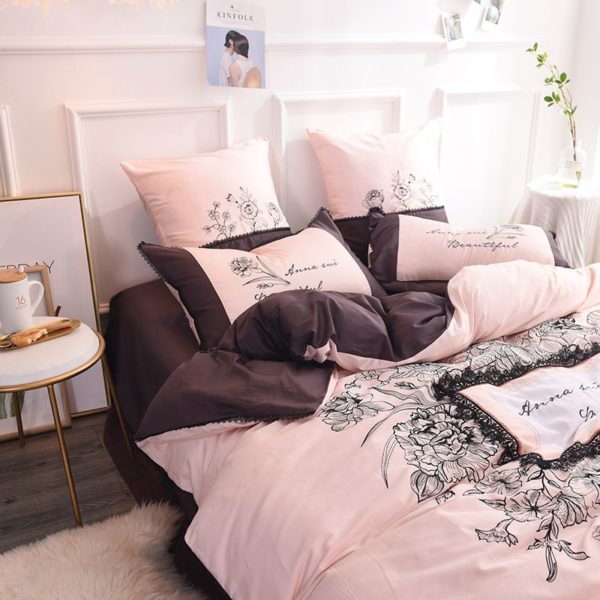 Lovely Rose Color Egyptian Cotton Embroidery Bedding Set ...