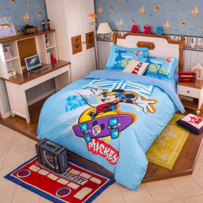 Mickey Mouse Skateboarding Light Blue Bedding Set