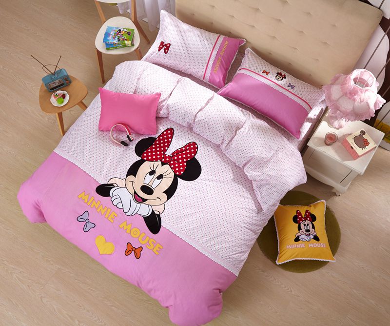 Minnie Mouse Girls Queen Twin Size Embroidery Bedding Set Ebeddingsets