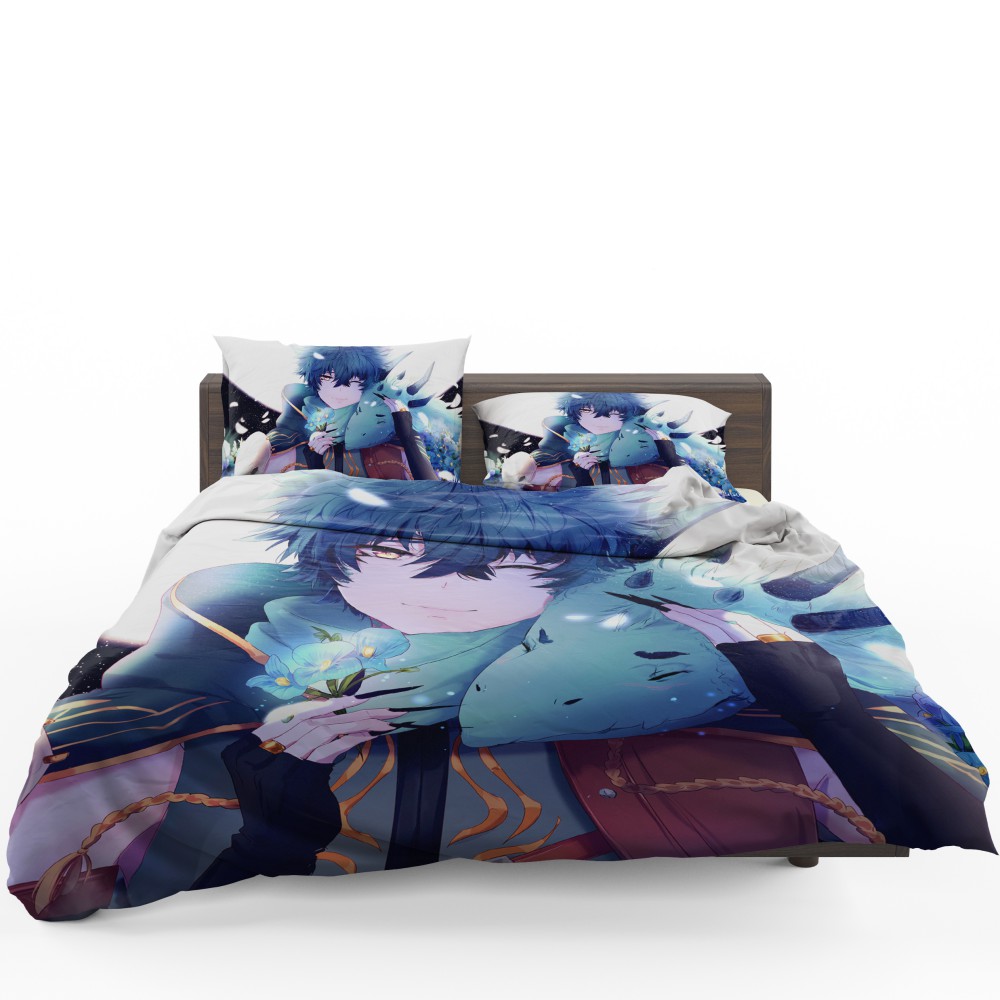 Anime Boy Dragon Blue Flowers Bedding Set | EBeddingSets