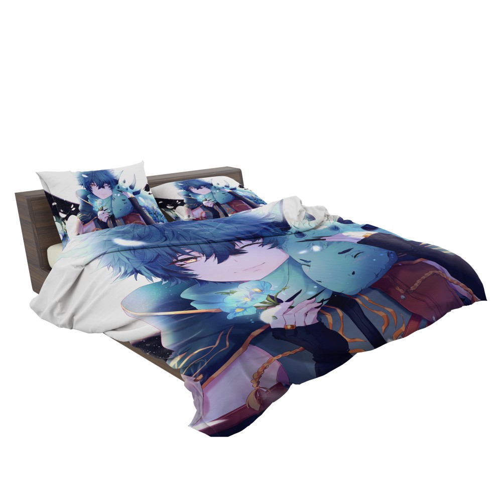 Anime Boy Dragon Blue Flowers Bedding Set | EBeddingSets