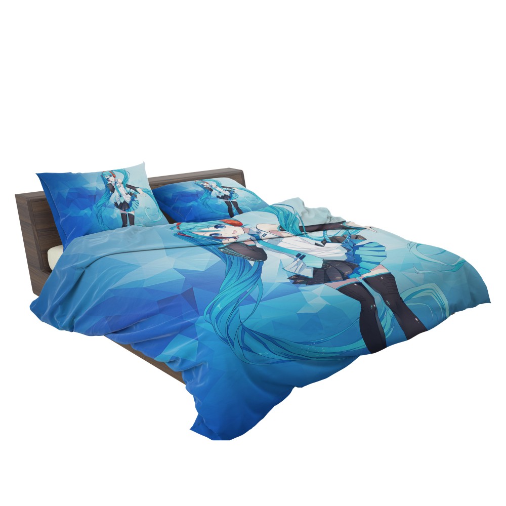 Hatsune Miku Anime Girl Polygons Blue Bedding Set