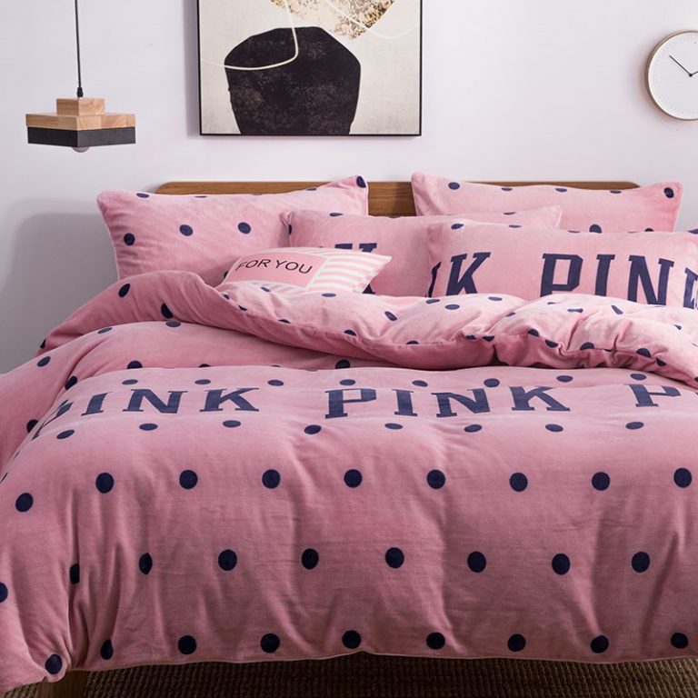 Pink Victoria Secret Queen King Old Rose Velvet Bedding Set