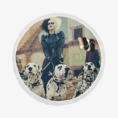 Cruella Movie Emma Stone Round Beach Towel