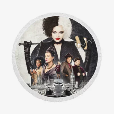 Cruella de Vil Movie Emma Stone Round Beach Towel