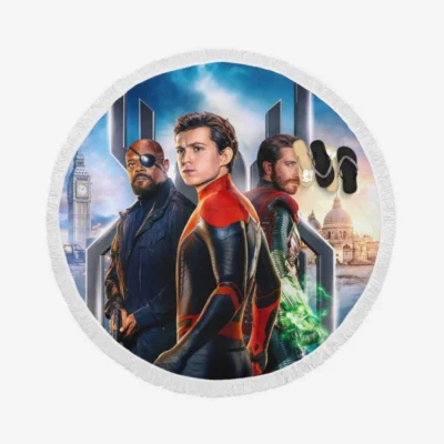 Spider-Man Far From Home Movie Mysterio Nick Fury Round Beach Towel