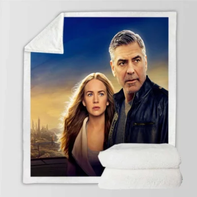 Tomorrowland Movie George Clooney Brittany Robertson Sherpa Fleece Blanket