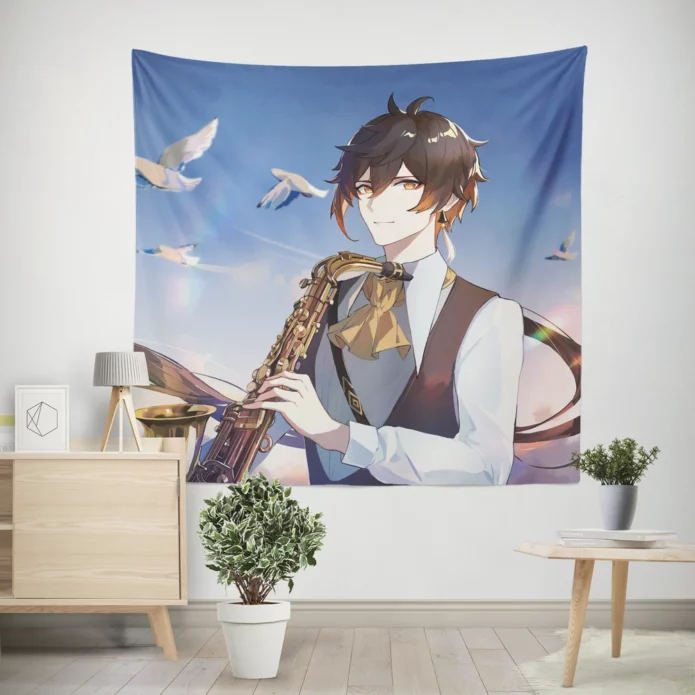 Anime Zhongli Genshin Impact Rock Guardian Wall Tapestry