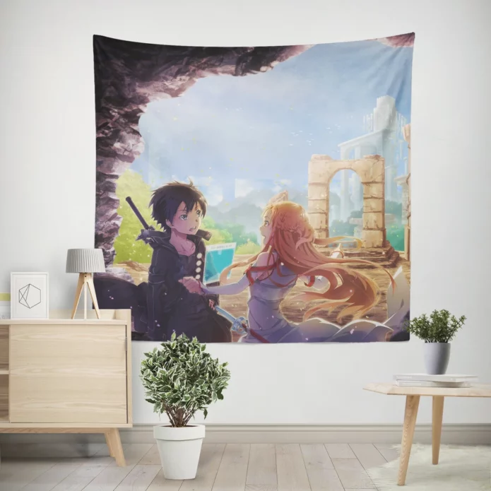 Asuna And Kirito Sword Art Online Adventure Anime Wall Tapestry