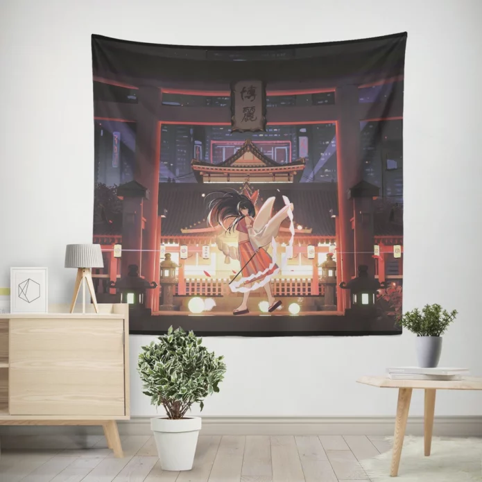 Enchanted Realm Touhou Manga With Reimu Hakurei Anime Wall Tapestry