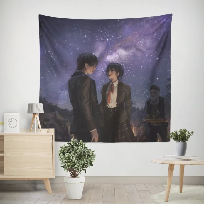 Eren And Mikasa Titan Confrontation Anime Wall Tapestry