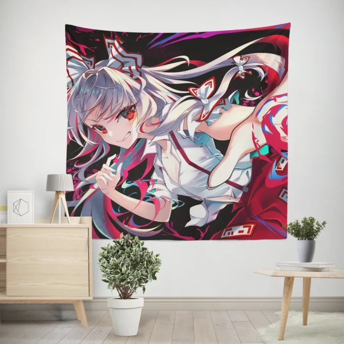 Fujiwara No Mokou Fiery Touhou Warrior Anime Wall Tapestry