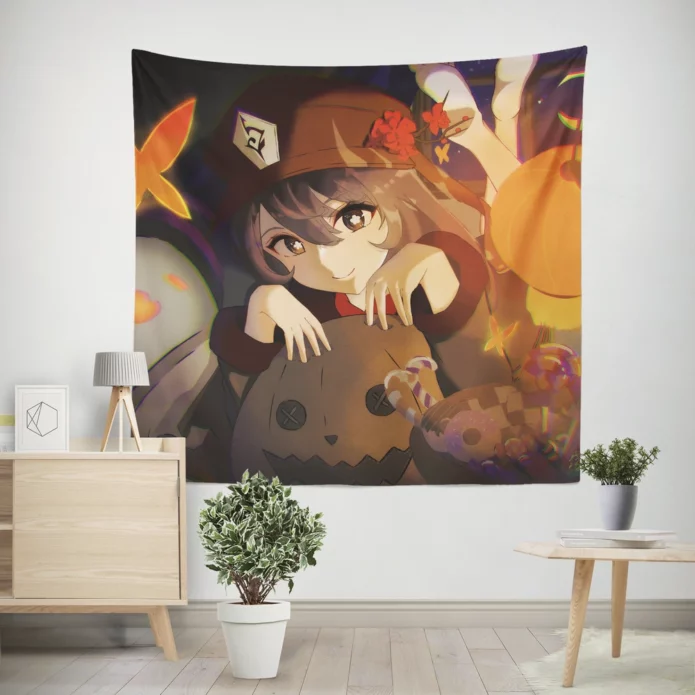 Hu Tao Enigmatic Genshin Impact Tale Anime Wall Tapestry