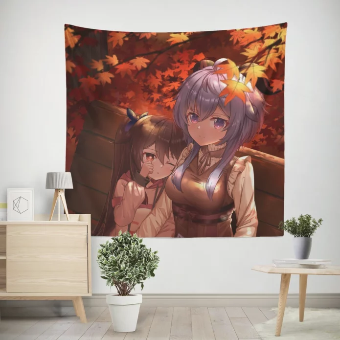 Keqing Joins Hu Tao In Genshin Impact Anime Wall Tapestry