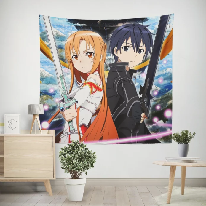 Kirito And Asuna Sao Fantasy Love Anime Wall Tapestry