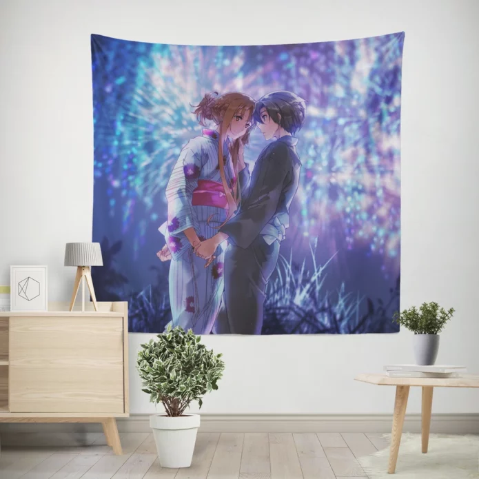 Kirito And Asuna Sao Love Story Anime Wall Tapestry