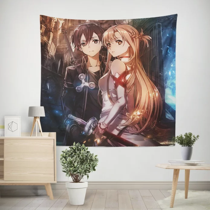 Kirito And Asuna Saga Sword Art Online Adventure Anime Wall Tapestry