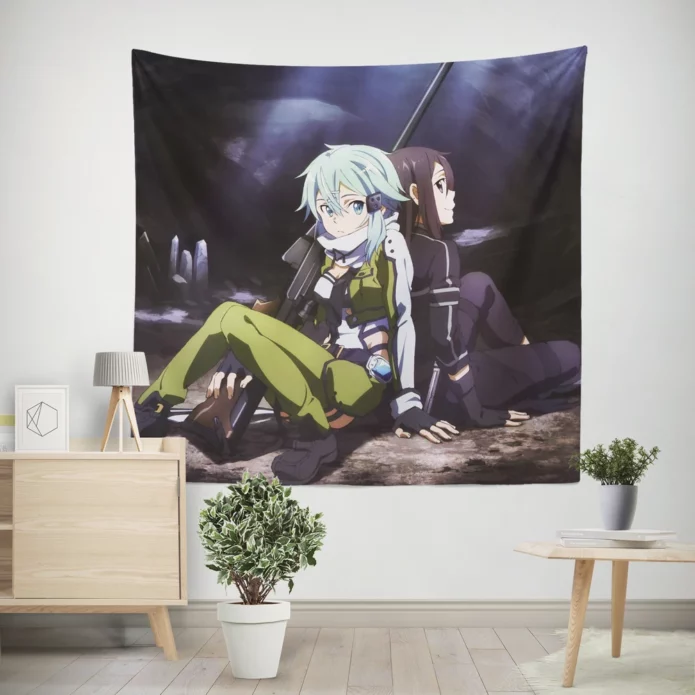 Kirito And Sinon Online Companions Anime Wall Tapestry