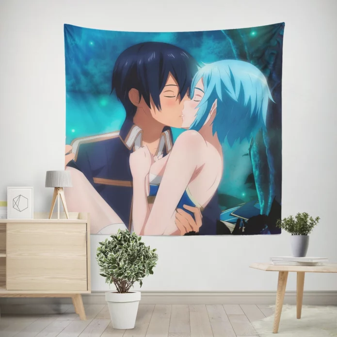 Kirito X Sinon Sao Kiss Fanart Anime Wall Tapestry