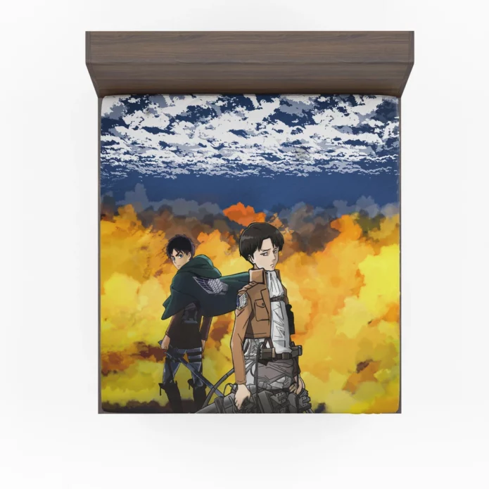 Levi And Eren Titans Unleashed In Anime Fitted Sheet