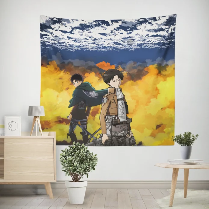 Levi And Eren Titans Unleashed In Anime Wall Tapestry