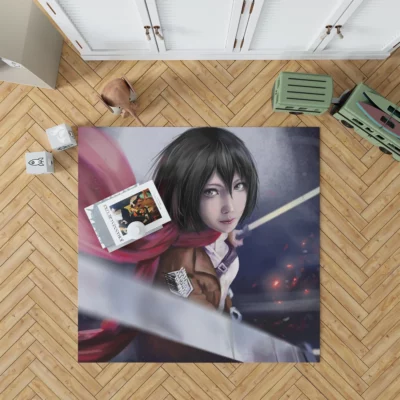 Mikasa Swordplay Titan Slayer Chronicles Anime Rug