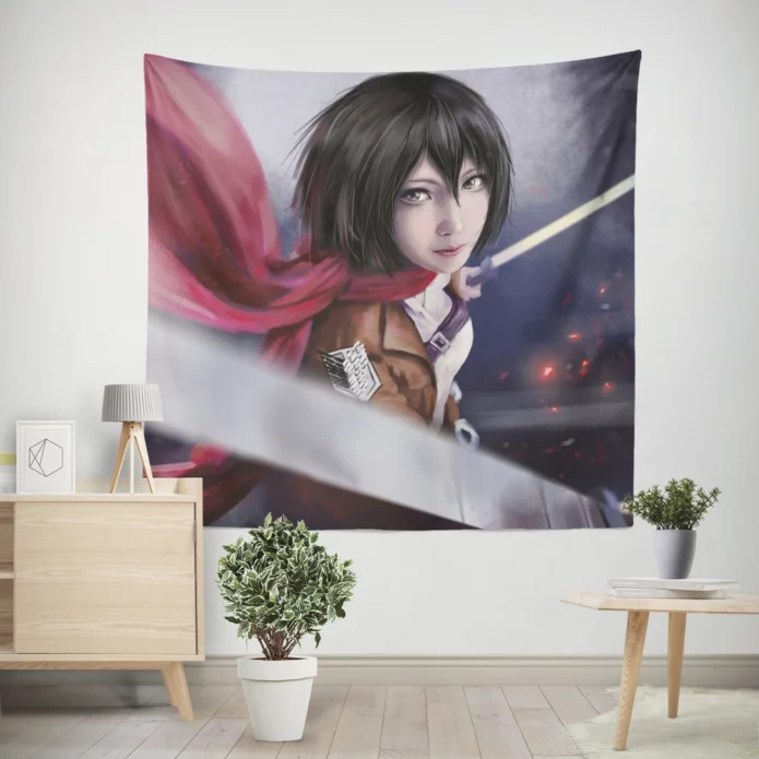 Mikasa Swordplay Titan Slayer Chronicles Anime Wall Tapestry