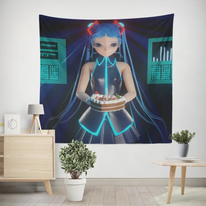 Miku 15Th Anniversary Blue-Haired Saga Anime Wall Tapestry