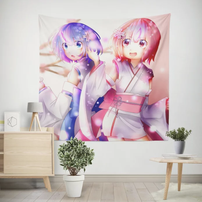 Rem And Ram Re Zero Sisterly Duo Anime Wall Tapestry