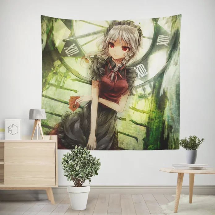 Sakuya Izayoi Touhou Timekeeper Guardian Anime Wall Tapestry