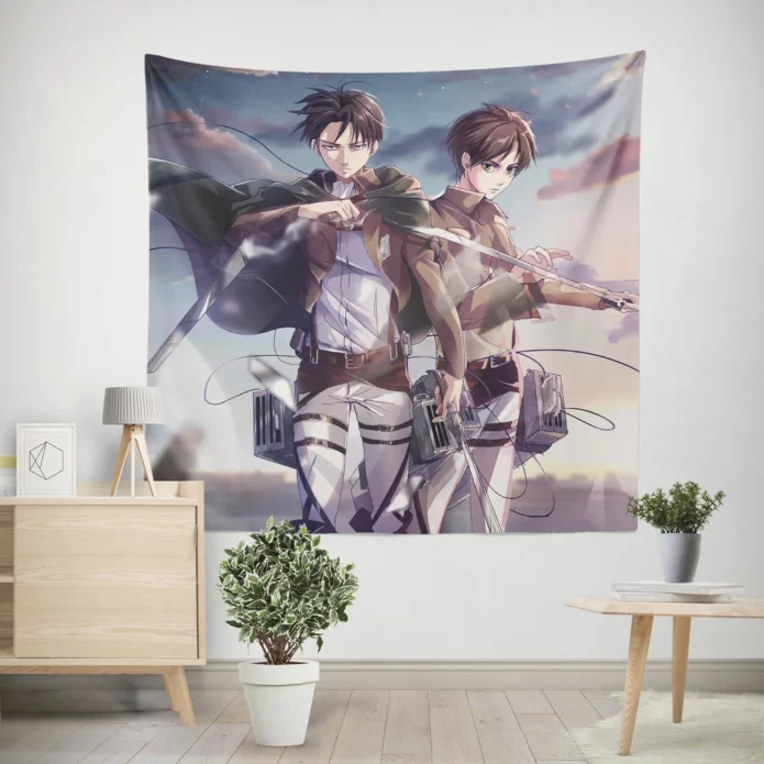 Titans Collide Eren And Levi Anime Wall Tapestry