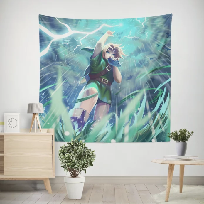 Young Link Ocarina Adventures Continue Anime Wall Tapestry