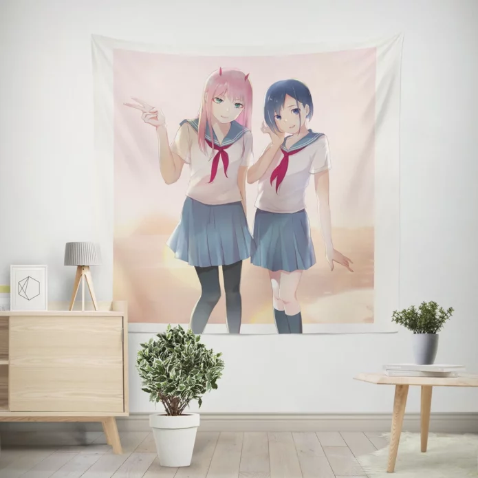 Zero Two And Zero One An Unforgettable Duo Anime Wall Tapestry