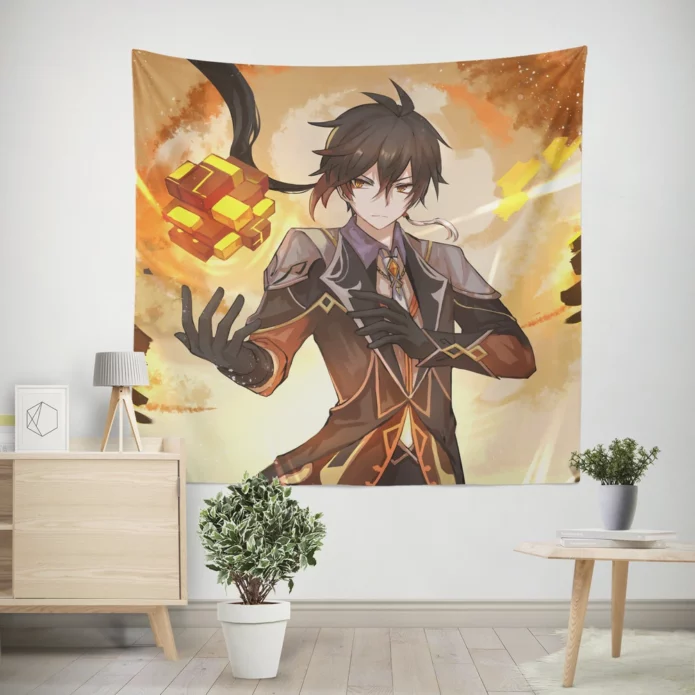 Zhongli Genshin Impact Geo Awakening Anime Wall Tapestry