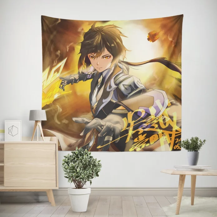 Zhongli Genshin Impact Rock Guardian Manga Anime Wall Tapestry